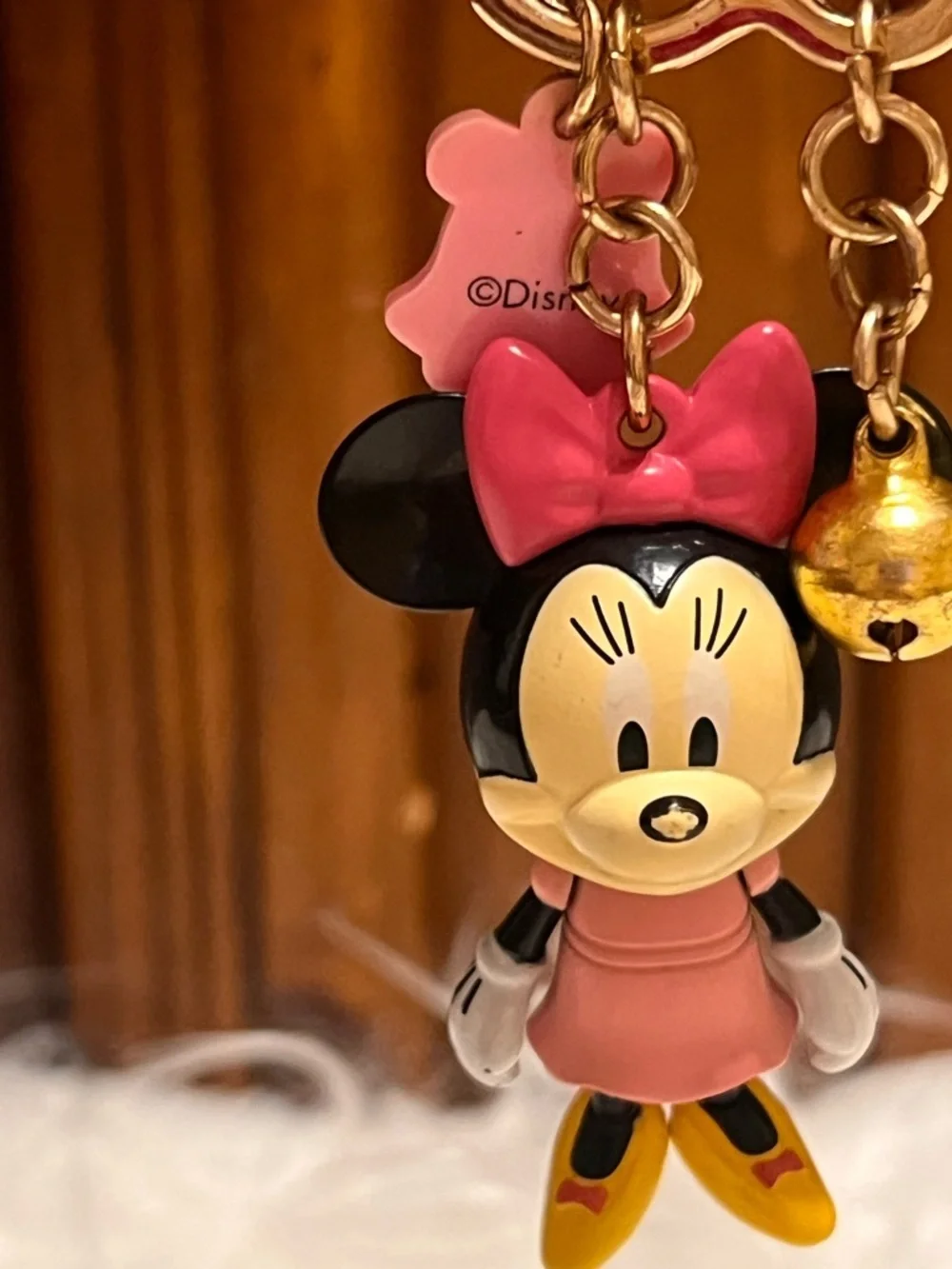 Disney Minnie Mouse Pink Bow and Dress Key Charm with Gold Bell